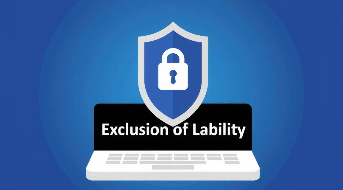 Ilustración de un escudo de seguridad digital protegiendo un dispositivo, simbolizando la exclusión de responsabilidad y la protección de datos.